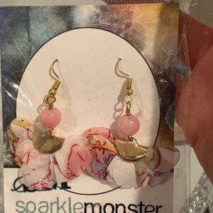 Sparkle Monstee Fabric Floral earrings with rose stone bead